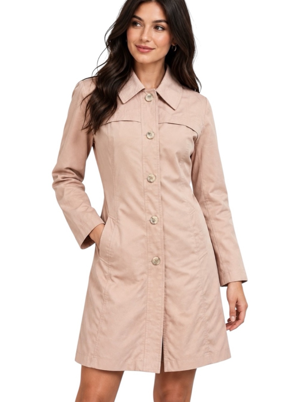 Vintage Women’s Pale Blush Pink Long Button-Front Coat no tags size 8? Retro